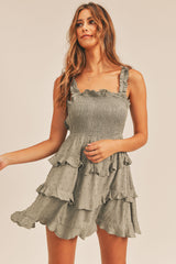 LULAA SMOCKED OPEN BACK RUFFLE TIER DRESS