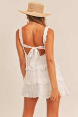 LULAA SMOCKED OPEN BACK RUFFLE TIER DRESS