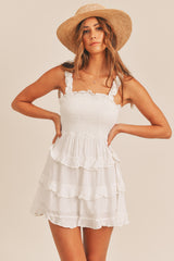 LULAA SMOCKED OPEN BACK RUFFLE TIER DRESS