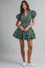CASSIDY EMBROIDERED RUFFLE TIER MINI DRESS