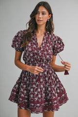 CASSIDY EMBROIDERED RUFFLE TIER MINI DRESS