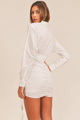 JANIEE FRONT DRAWSTRING RUCHED SHIRT DRESS