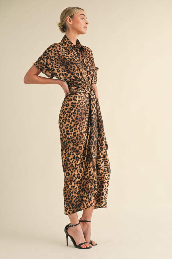 CHELSEA LEOPARD TIE FRONT SHIRTS DRESS