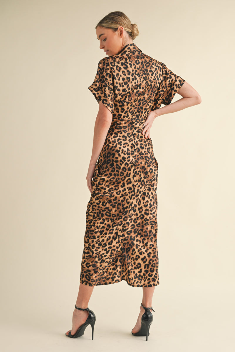 CHELSEA LEOPARD TIE FRONT SHIRTS DRESS