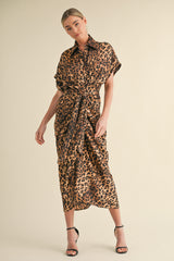 CHELSEA LEOPARD TIE FRONT SHIRTS DRESS
