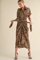CHELSEA LEOPARD TIE FRONT SHIRTS DRESS