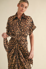 CHELSEA LEOPARD TIE FRONT SHIRTS DRESS