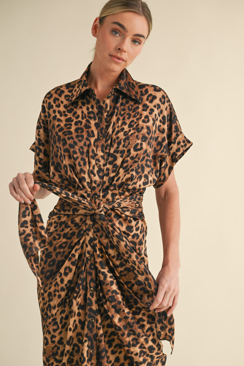 CHELSEA LEOPARD TIE FRONT SHIRTS DRESS