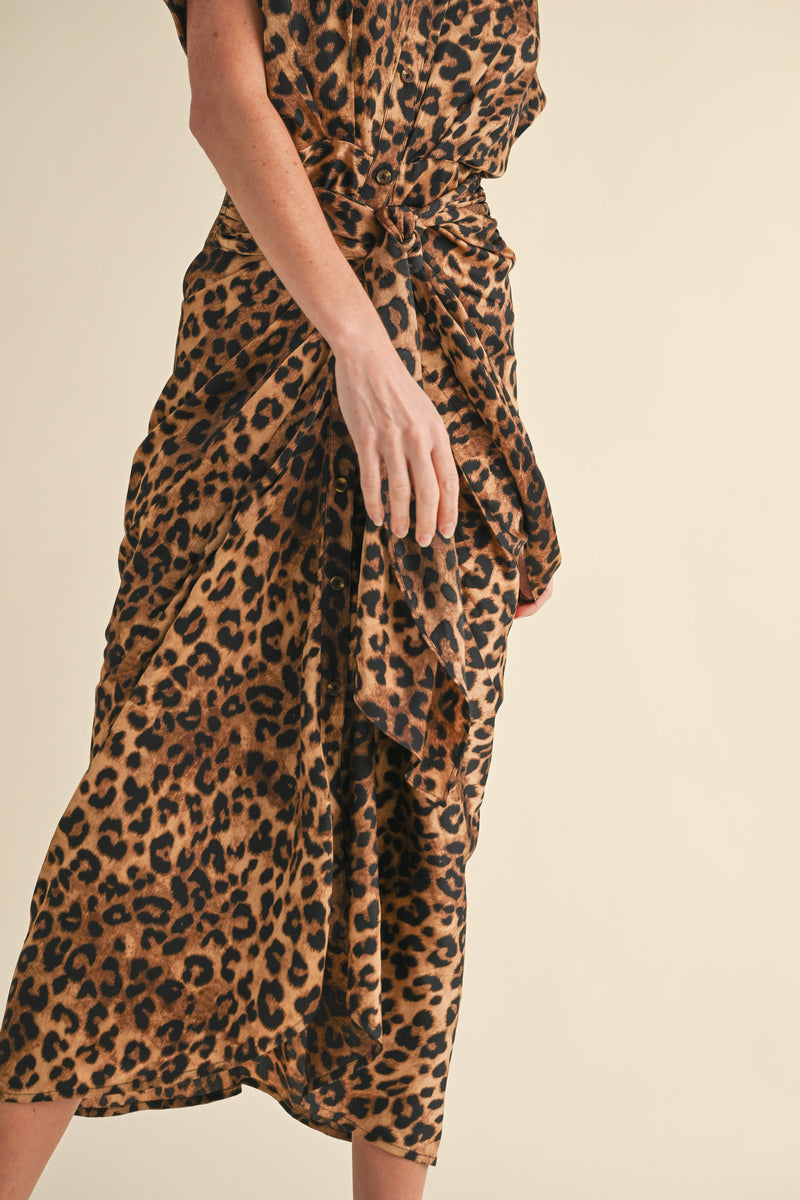 CHELSEA LEOPARD TIE FRONT SHIRTS DRESS