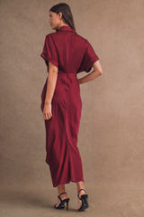 KIMORA SATIN SHORT SLEEVES MIDI DRESS