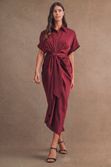 KIMORA SATIN SHORT SLEEVES MIDI DRESS