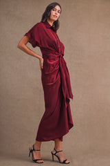 KIMORA SATIN SHORT SLEEVES MIDI DRESS
