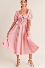 RIVKA FRONT DRAW STRING DETAIL MIDI DRESS