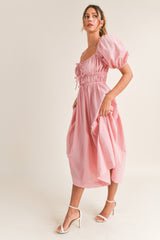RIVKA FRONT DRAW STRING DETAIL MIDI DRESS