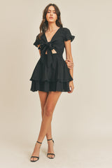 DIONNE SHORT SLV TIE DETAIL RUFFLE MINI DRESS