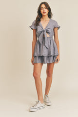 DIONNE SHORT SLV TIE DETAIL RUFFLE MINI DRESS