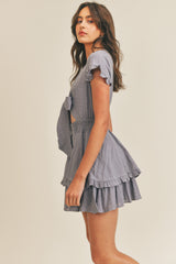 DIONNE SHORT SLV TIE DETAIL RUFFLE MINI DRESS