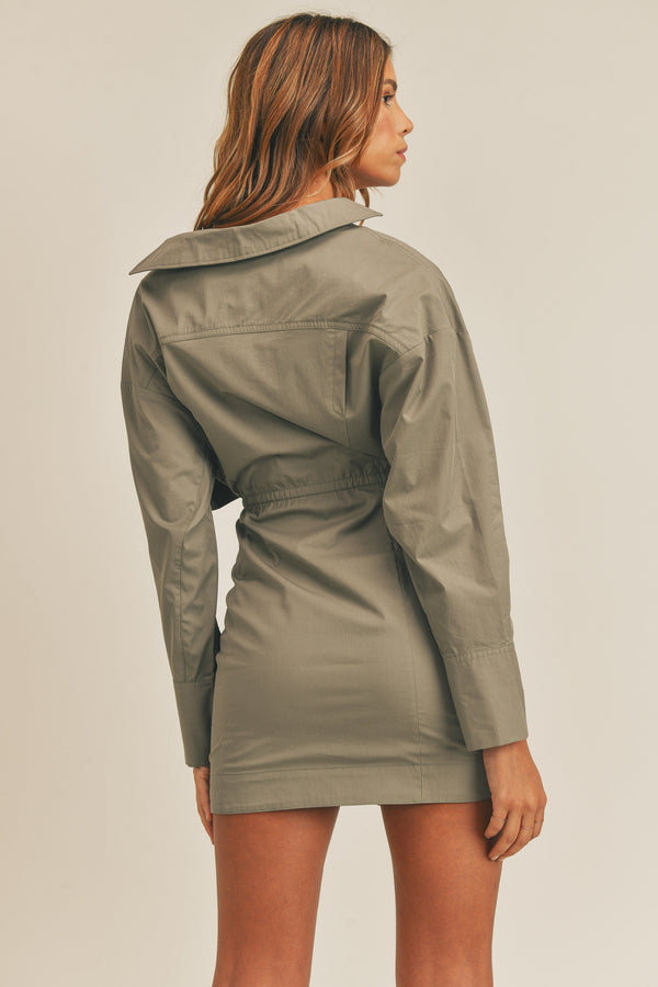 DELIANA HIDDEN BUTTON SHIRT BELTED DRESS