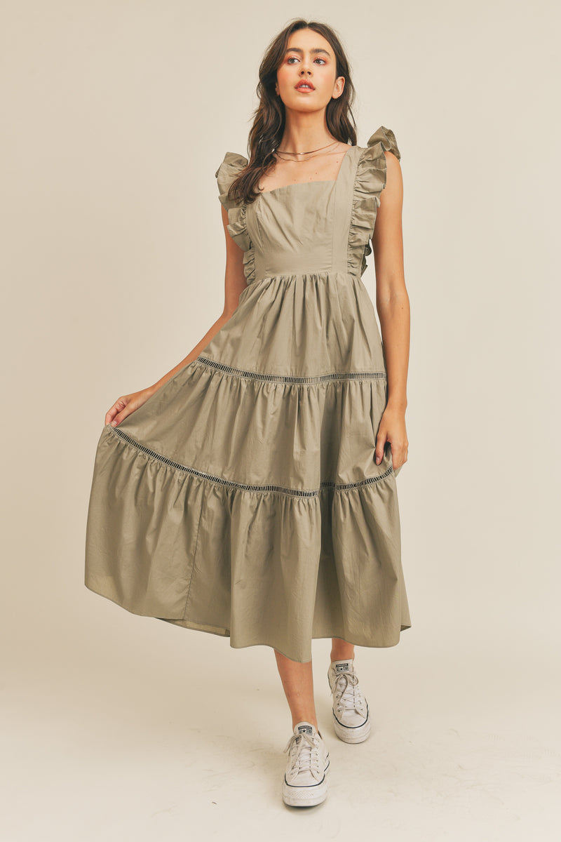 KAYLEE RUFFLE SLEEVE MIDI DRESS