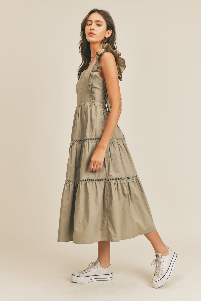 KAYLEE RUFFLE SLEEVE MIDI DRESS