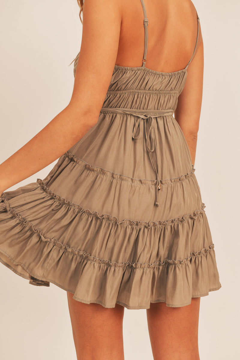 KALANI RUFFLE TEIR LACEUP DRESS