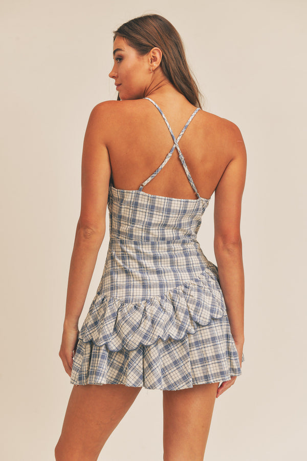 ENA PLAID RUFFLE DETAIL MINI DRESS