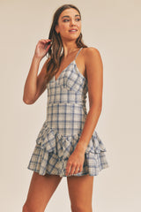 ENA PLAID RUFFLE DETAIL MINI DRESS