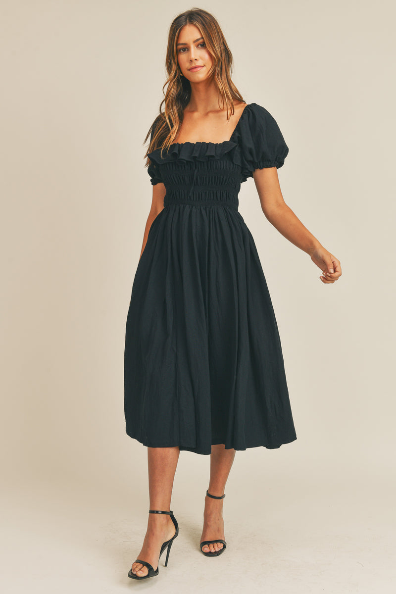 AINSLEY TOP SMOKED DETAIL MIDI DRESS