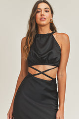 MALIA X STRAP MIDI DRESS