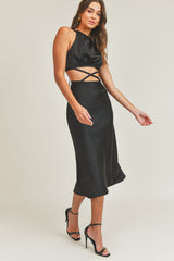 MALIA X STRAP MIDI DRESS