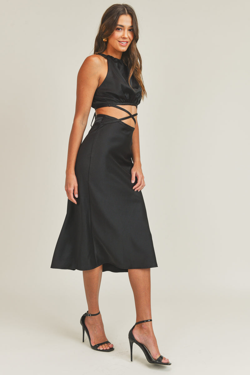 MALIA X STRAP MIDI DRESS