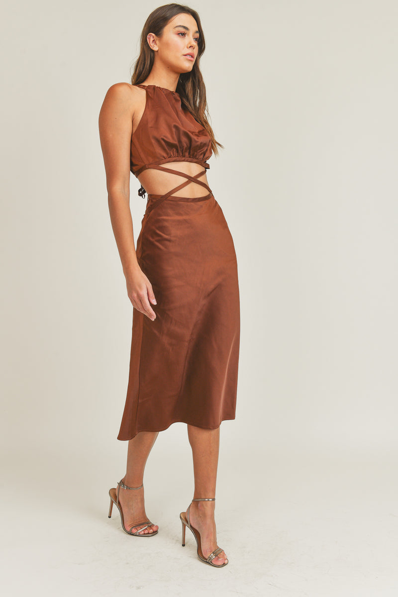 MALIA X STRAP MIDI DRESS