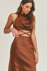 MALIA X STRAP MIDI DRESS