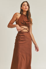 MALIA X STRAP MIDI DRESS