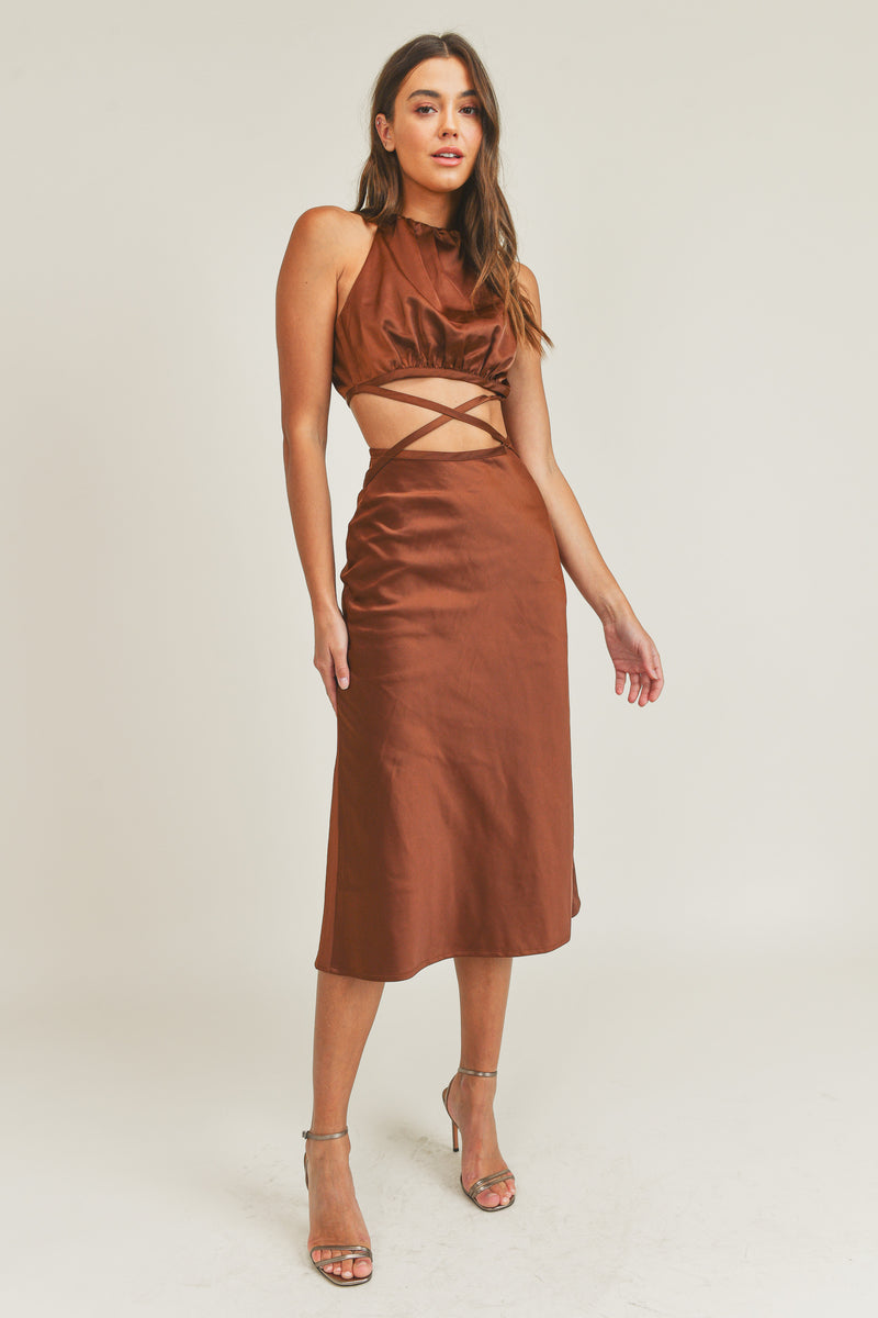 MALIA X STRAP MIDI DRESS