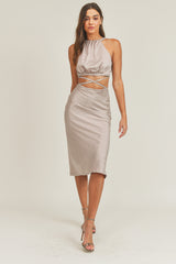 MALIA X STRAP MIDI DRESS