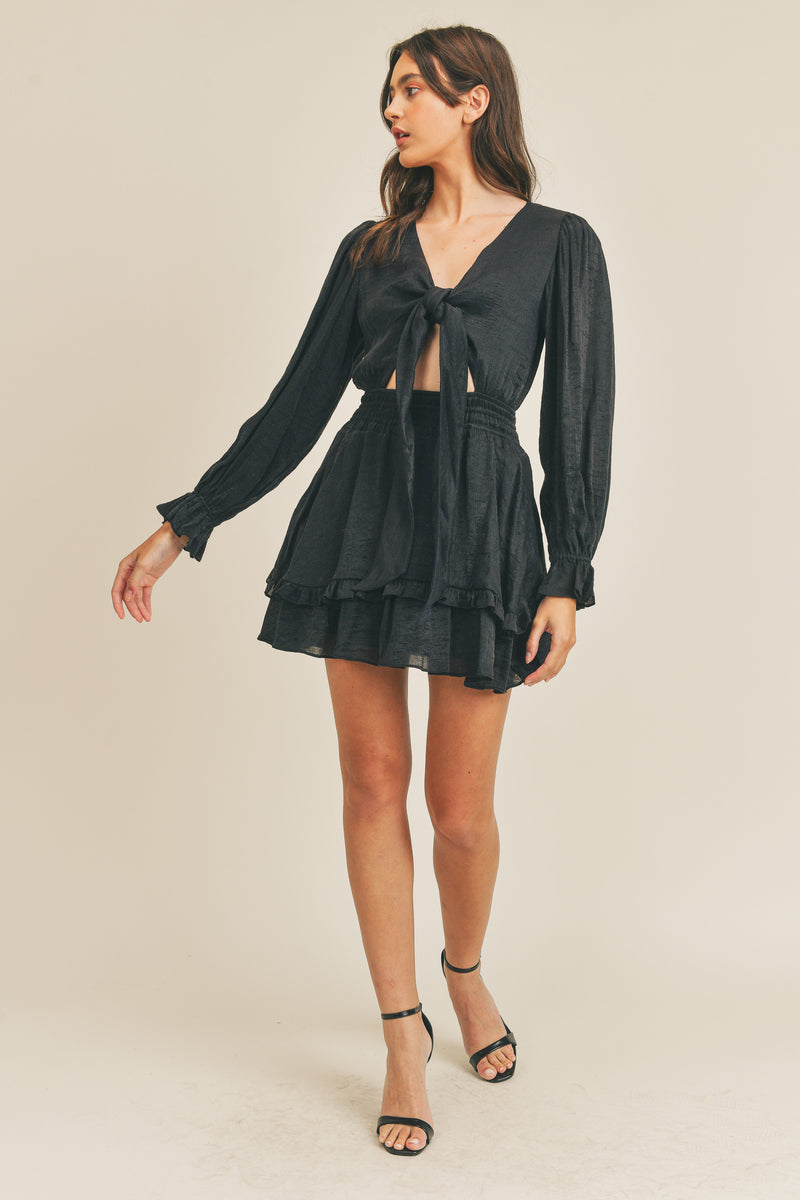 JOLLY TIE DETAIL RUFFLE MINI DRESS