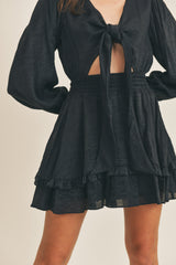 JOLLY TIE DETAIL RUFFLE MINI DRESS