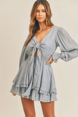 JOLLY TIE DETAIL RUFFLE MINI DRESS