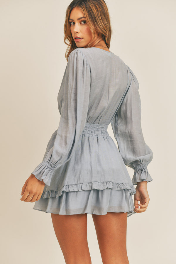 JOLLY TIE DETAIL RUFFLE MINI DRESS