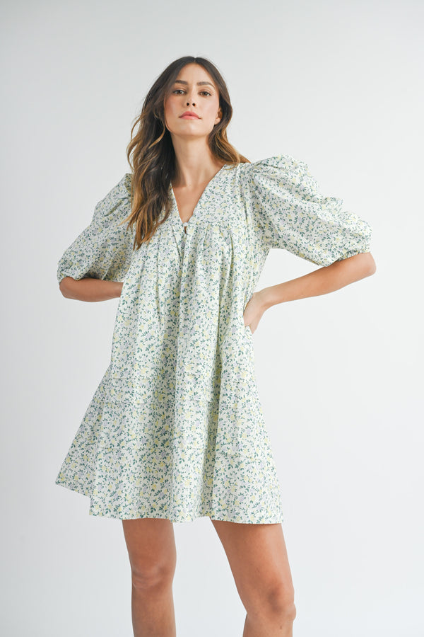 AYLA FLORAL PUFF SLEEVE MINI DRESS