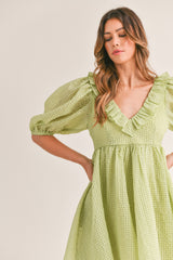 ASTRID RUFFLE V-NECK DRESS