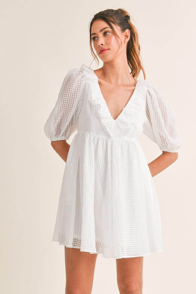 ASTRID RUFFLE V-NECK DRESS