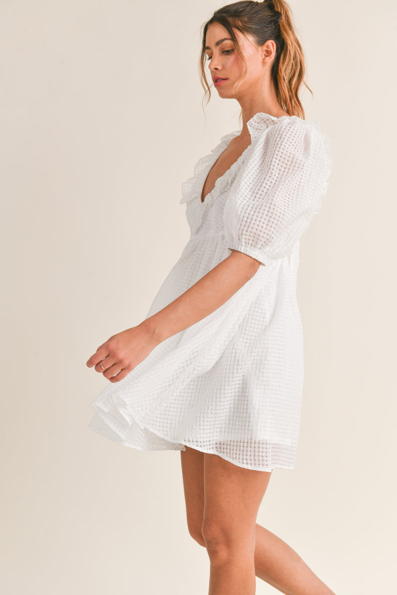 ASTRID RUFFLE V-NECK DRESS