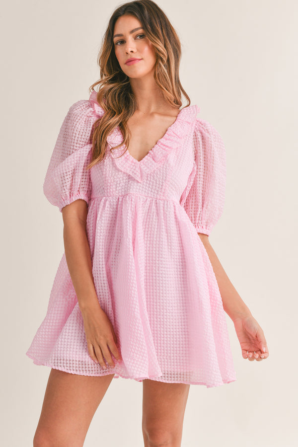 ASTRID RUFFLE V-NECK DRESS