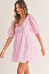 ASTRID RUFFLE V-NECK DRESS