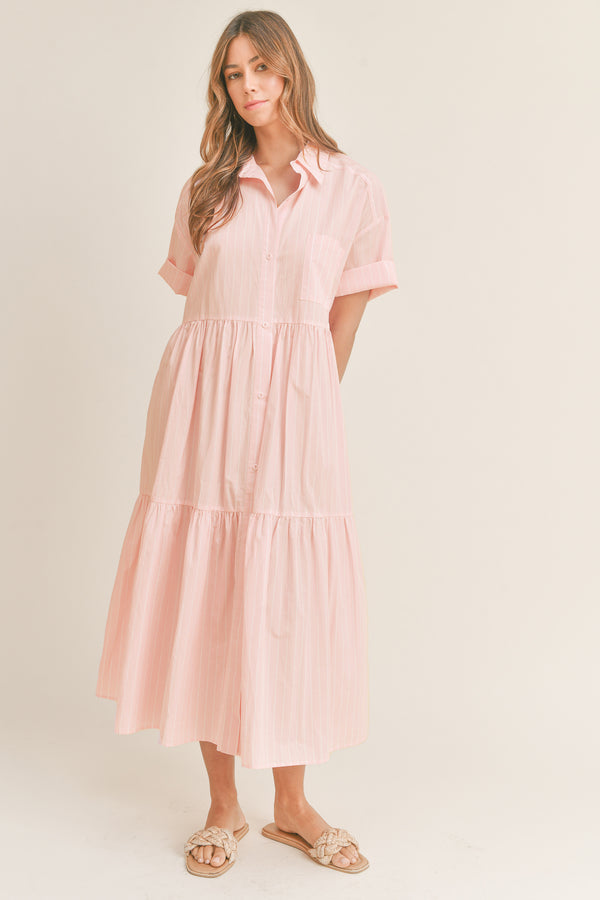 ZORA TIERED STRIPE SHIRTS DRESS