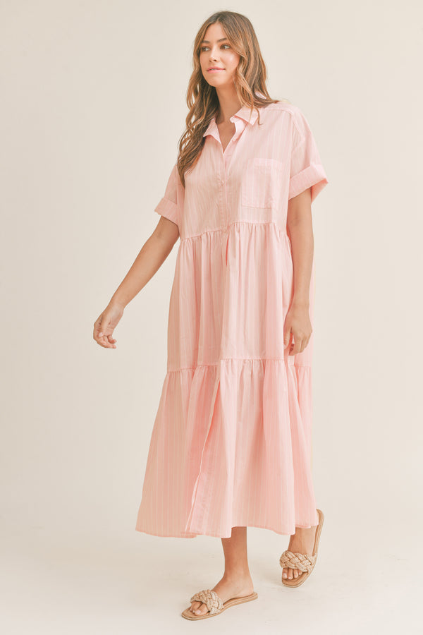 ZORA TIERED STRIPE SHIRTS DRESS
