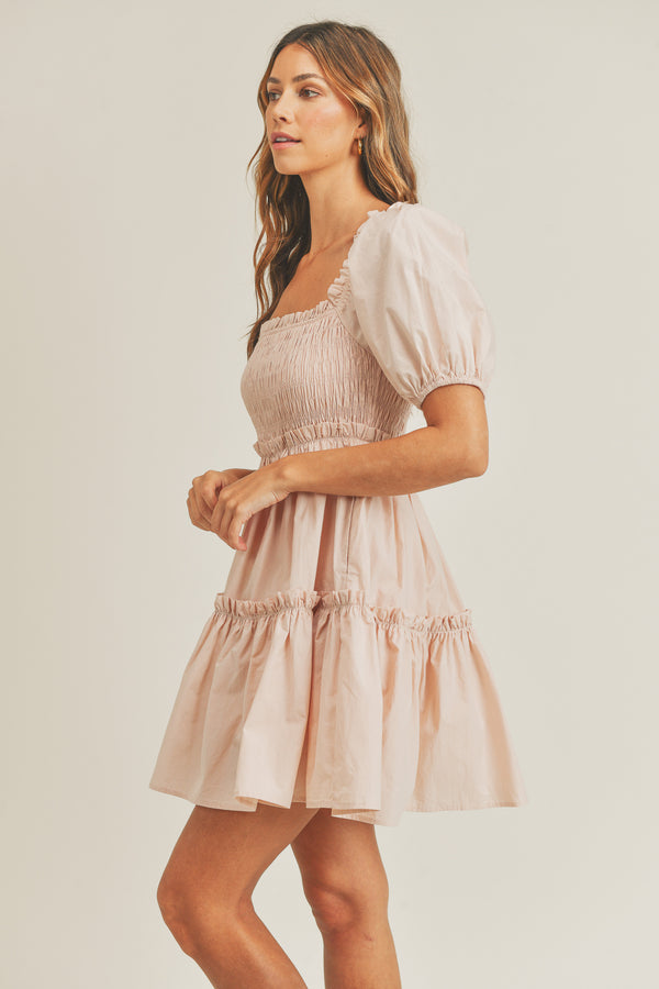 JIANNA SMOCKED TIERED MINI DRESS