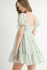 NOVA BOW EMBROIDERED MINI DRESS